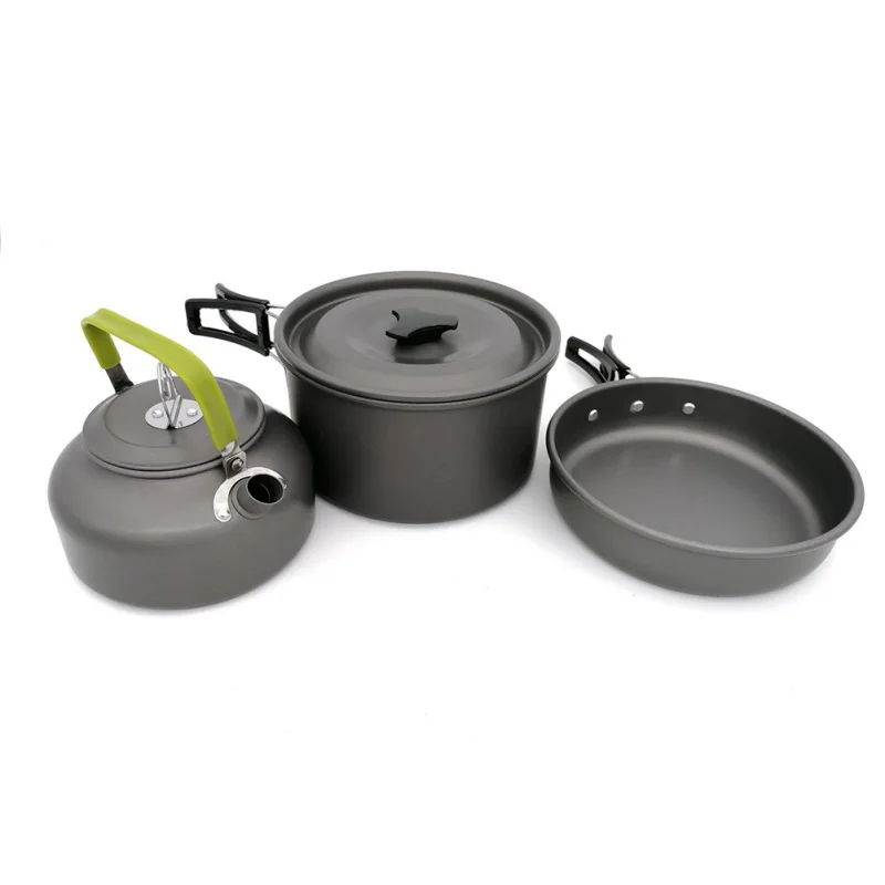 

1Set Outdoor Pots Pans Camping Cookware Picnic Cooking Set Non-stick Tableware With Foldable Spoon Fork Knif e Kettle Cup