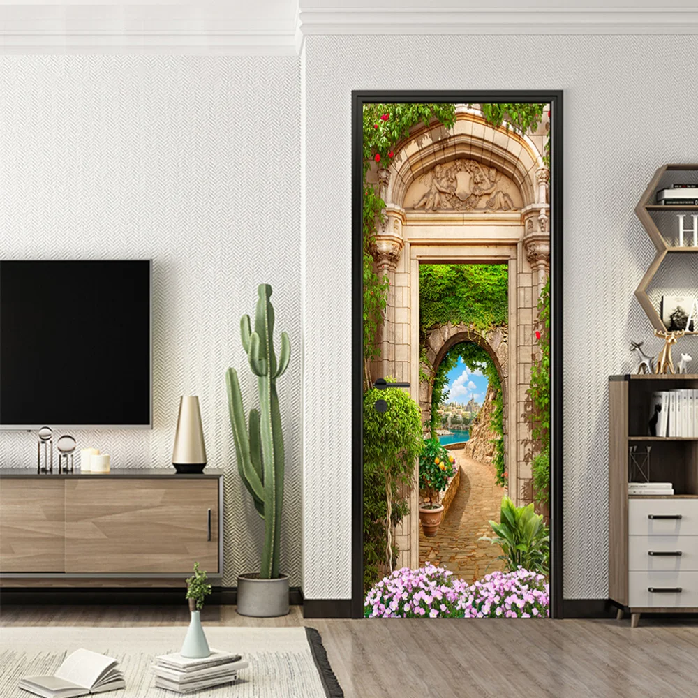 

2pcs 3D Landscape Door Stickers Simulation Alameda Door Mural PVC Self-Adhesive Removable Wallpaper (38.5x200cm)