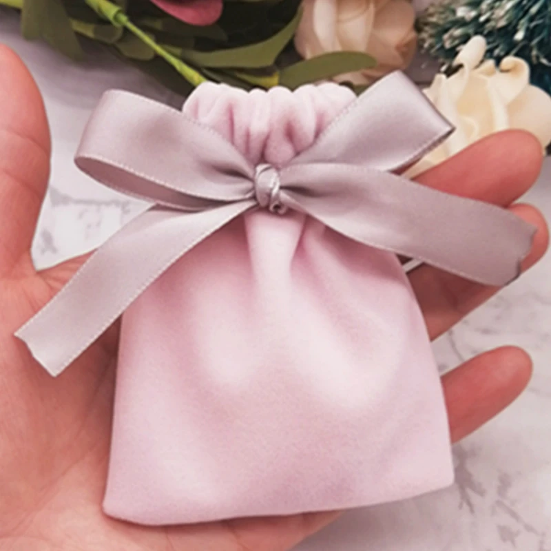 5DZ2light pinkgray Бархатный мешочек для упаковки ювелирных изделий, милый мешочек для хранения ювелирных изделий, подарок для макияжа, Свадебная вечеринка, конфетная косметическая упаковка с завязкой, сумки - Цвет: 5DZ2light pinkgray