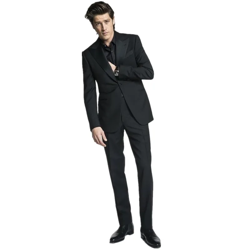 

Мужские деловые костюмы с заостренным воротником, черного цвета, деловое платье для вечеринки, официальное модное свадебное платье для жениха, шафера (пиджак + брюки)