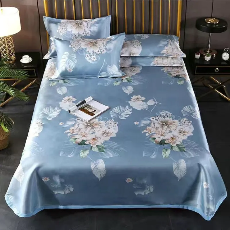 Черная решетка простыня с маленьким цветком из ледяного шелка наматрасник для