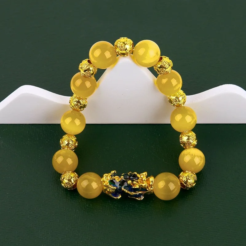 

Thermochromic Feng Shui Obsidian Stone BeadsBracelet Wristband Gold Black Pixiu Wealth Good Luck Women Bracelet Men Women Unisex