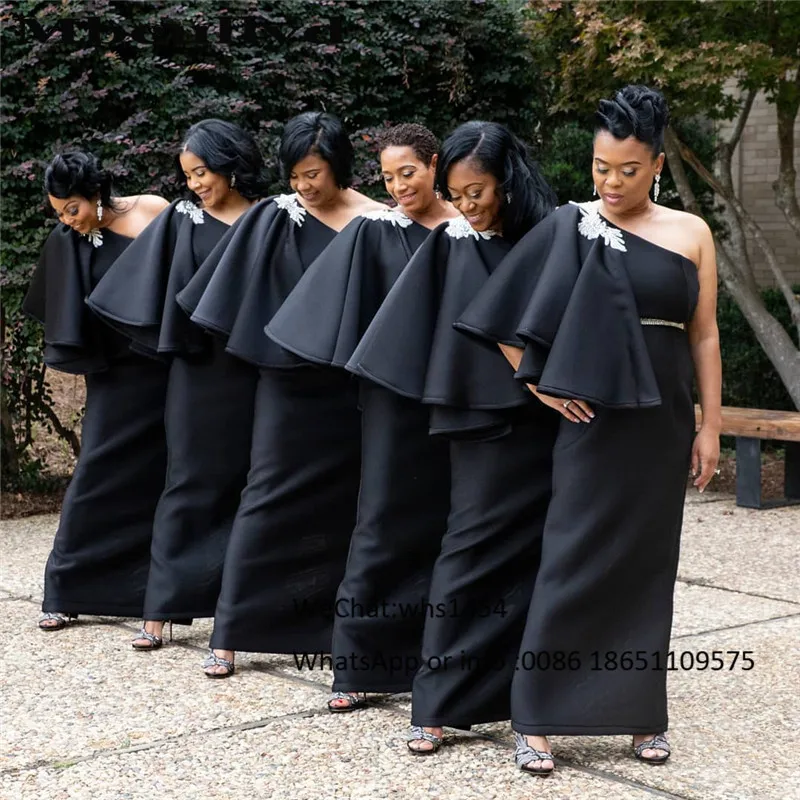 Mbcullyd Crystal Long Bridesmaid Dresses Elegant One Shoulder African Wedding Party Dress Two Styles vestidos de fiesta de