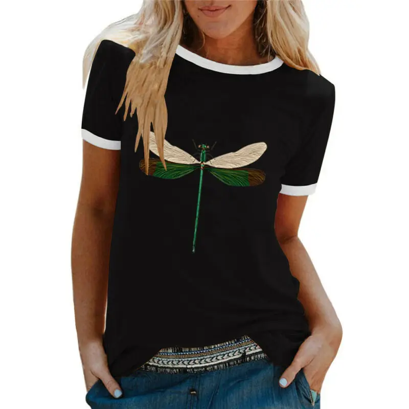 

Women Summer Short Sleeve V Neck Print T-Shirt Tops Basic tee Blouse Plus Size