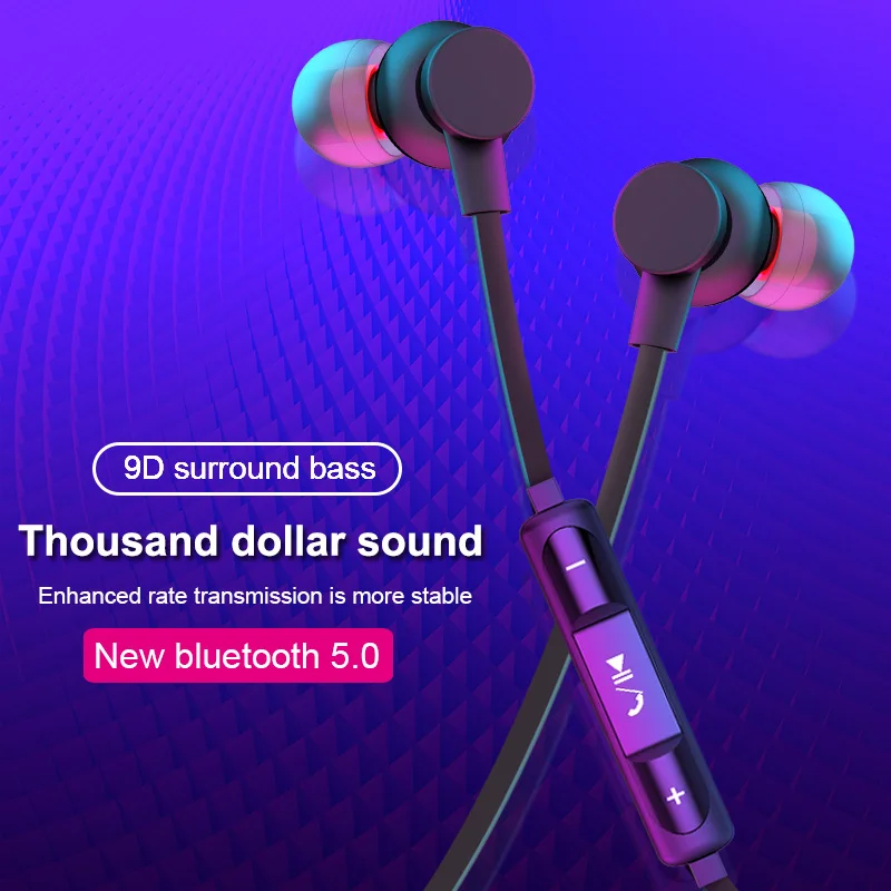 Bluetooth 5 0 9D наушники на Шею Спортивные Беспроводные с микрофоном Магнитная стерео