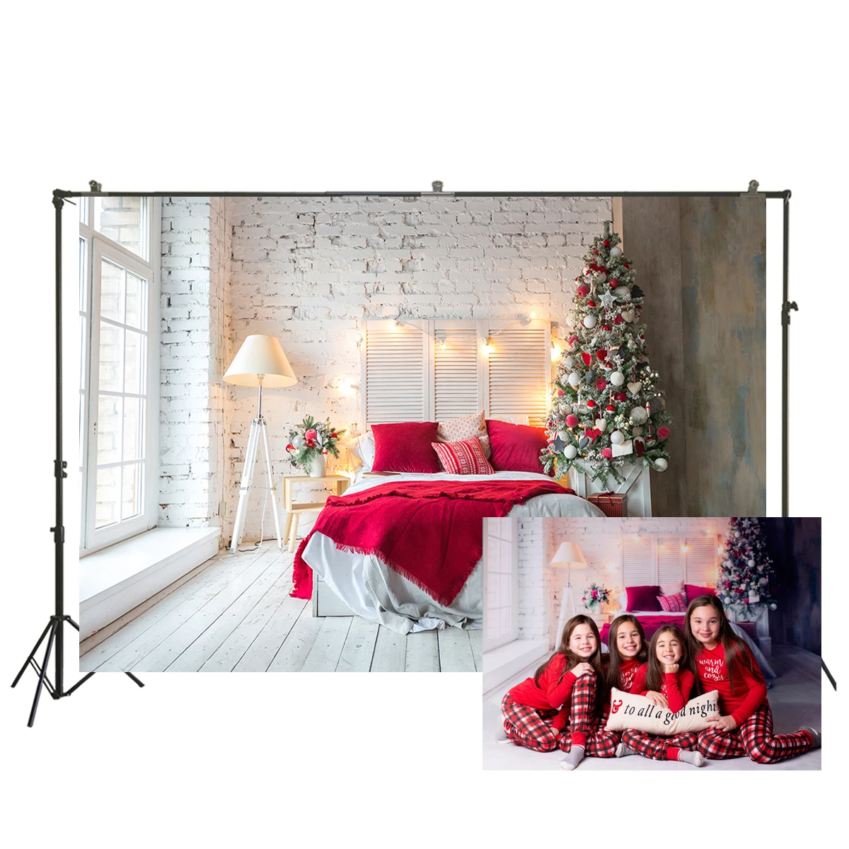 Кирпичная стена Рождественская елка Детская фотография фон Крытая кровать индивидуальные фотографические фоны для фотостудии