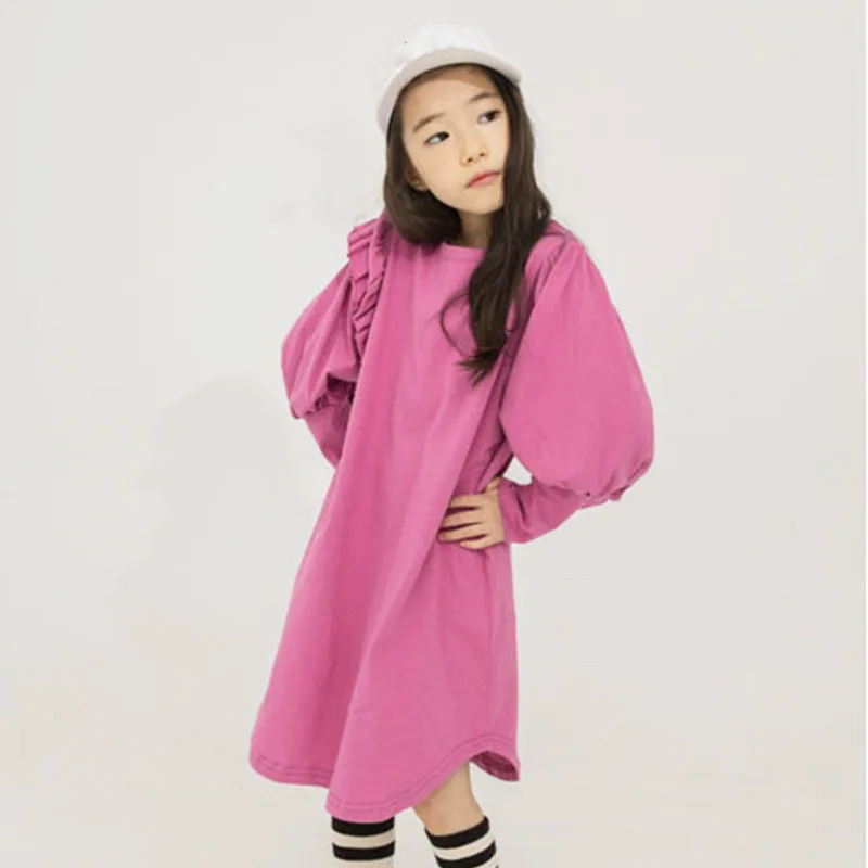 School Clothing Autumn Teens Kids Dress For Girls Lantern Sleeve Girl Children Purple Black Sweatshirts | Детская одежда и обувь