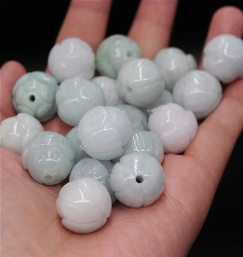 Натуральный Изумрудный нефрит 18 мм удачи Лотос бусина модные аксессуары DIY