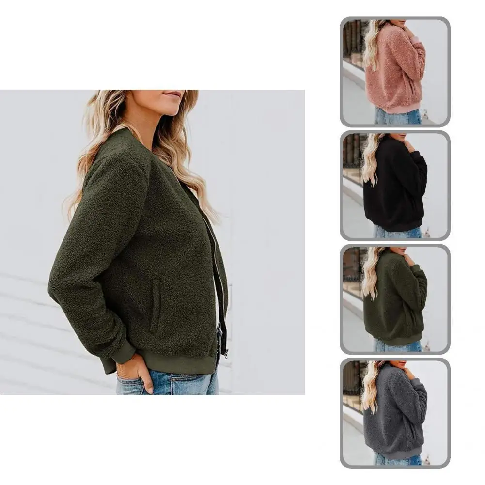 

Lady Popular Korean Style Pure Color Coat Autumn Winter Coat Zipper for Party