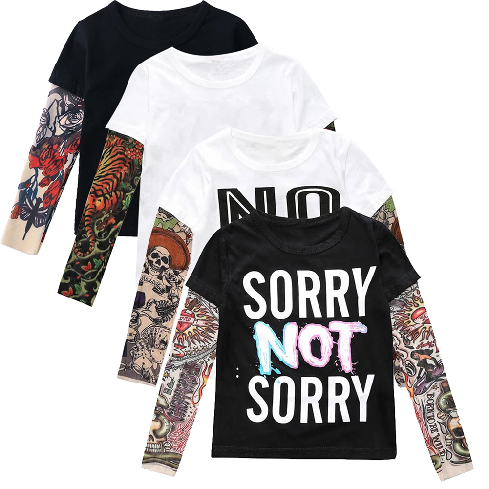 

2021 Girls' T-shirt Summer Tattoo Printing Long Sleeve Top Fashion Girl Wearing Casual New Products Hot Sale Suitable for 12M-7Y