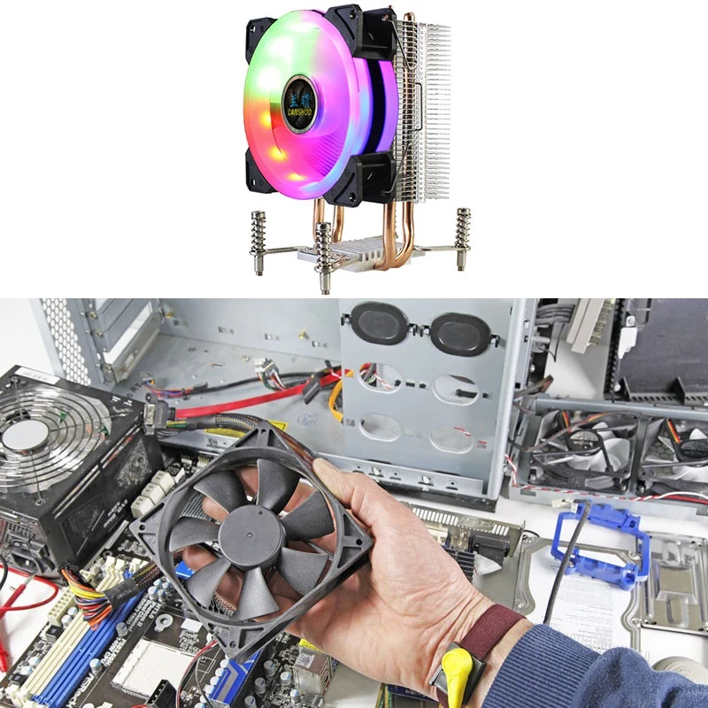 LANSHUO CPU кулер 2 тепловые трубы RGB Радиатор Ультра тихий вентилятор для LGA 2011 X79 X99