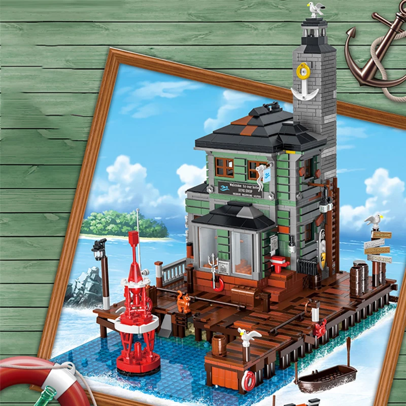 

Technical Architecture Fisherman Series Building Block Diving Shop Wharf Captain's Wharf Hut Assembly Model Toys Boys DIY Gifts