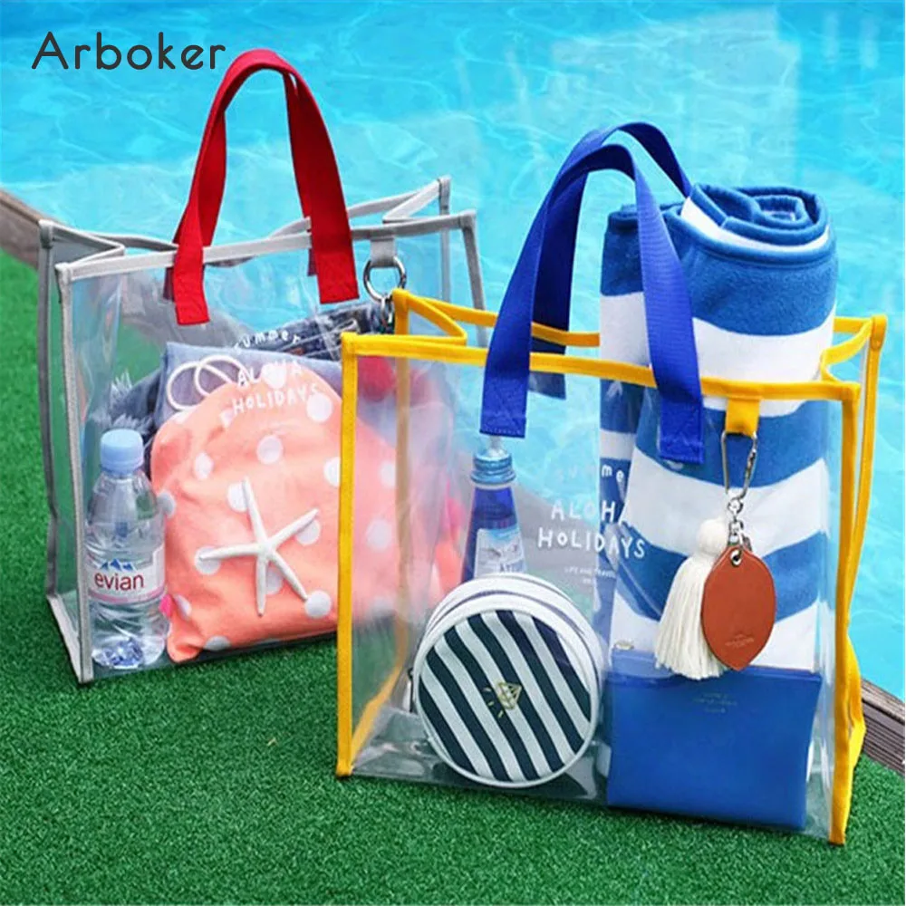 

Plastic PVC Handbag Women Transparent Swimming Tote Girls Holiday Shopping Bag Large Clear Shoulder Beach Bags Collect Handbags