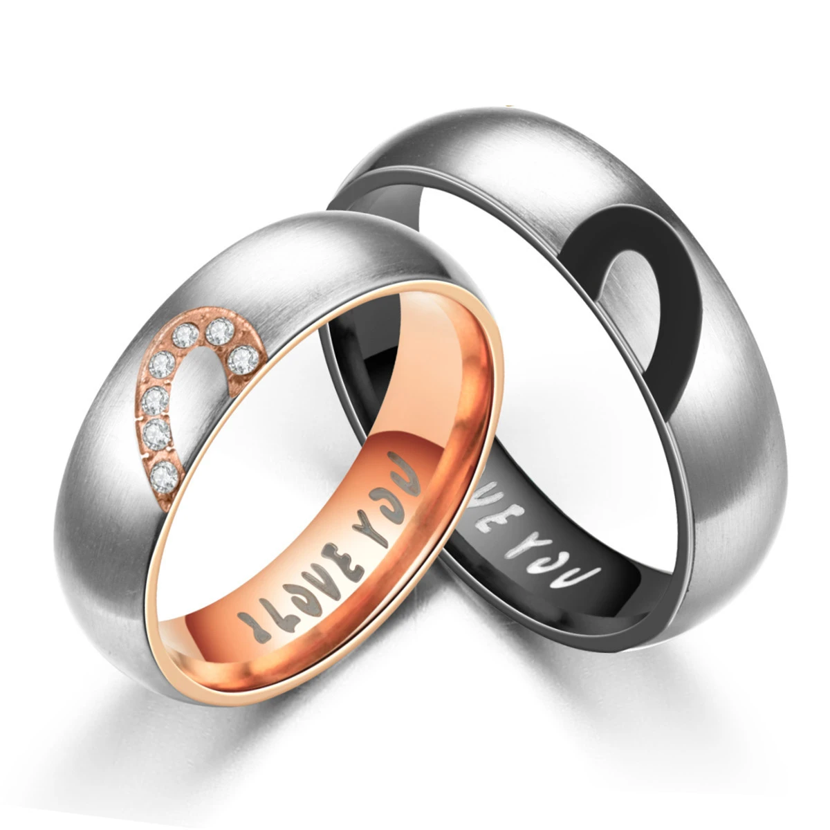 

Stainless Steel Ring Half Peach Heart I Love You Lettering Rings For Couple Temperament Anniversary Fashion Jewelry Accessories