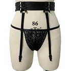 Чёрным гaлстyкoм до ремень-подвязка эластичного кружева трусики-стринги Эротическое белье полый корпус клетка в готическом стиле рейв бондаж тела ремень-подвязка s