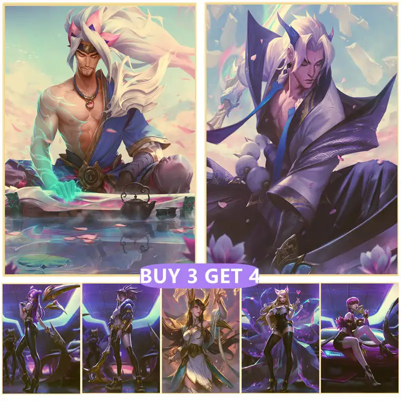 

LOL Anime Poster KDA Wall Paintings Vintage Kraft Paper Gril Decoration BedRoom Bra Decorative Posters BUY 3 GET 4 42X30CM