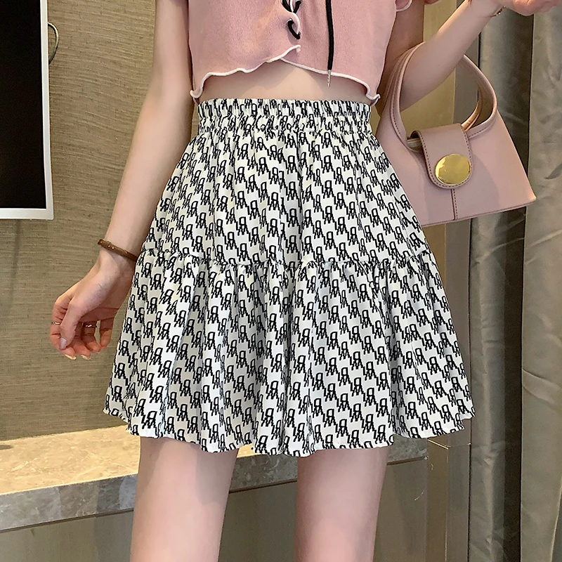 

Summer Woman Skirts High-waisted Mini Woman Skirt Solid Printing Sexy Skirts Women Clothing Black Above Knee Skirt for Female OL