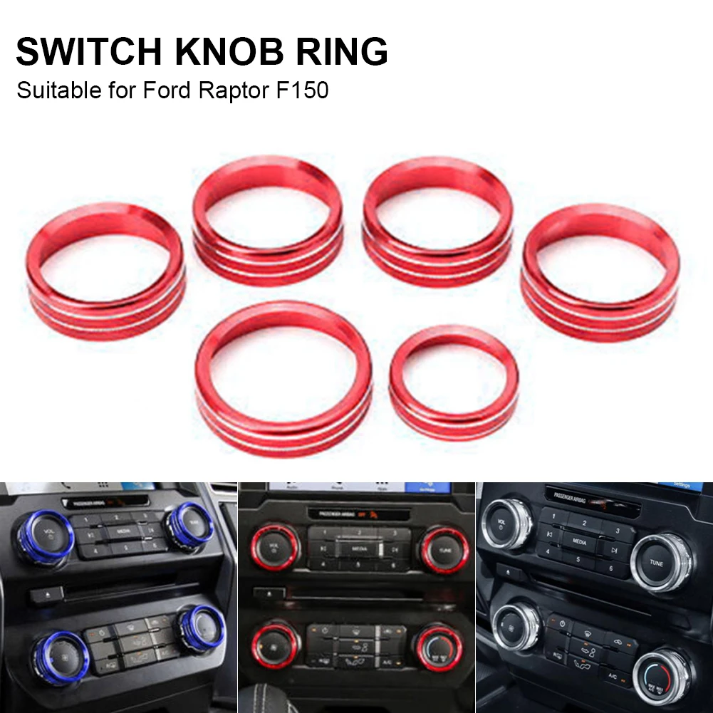 

Car Interior Air Conditioner Switch Knob Ring Cover Headlamp Volume Button Trim Cover Aluminum Alloy for 16-19 Ford Raptor F150