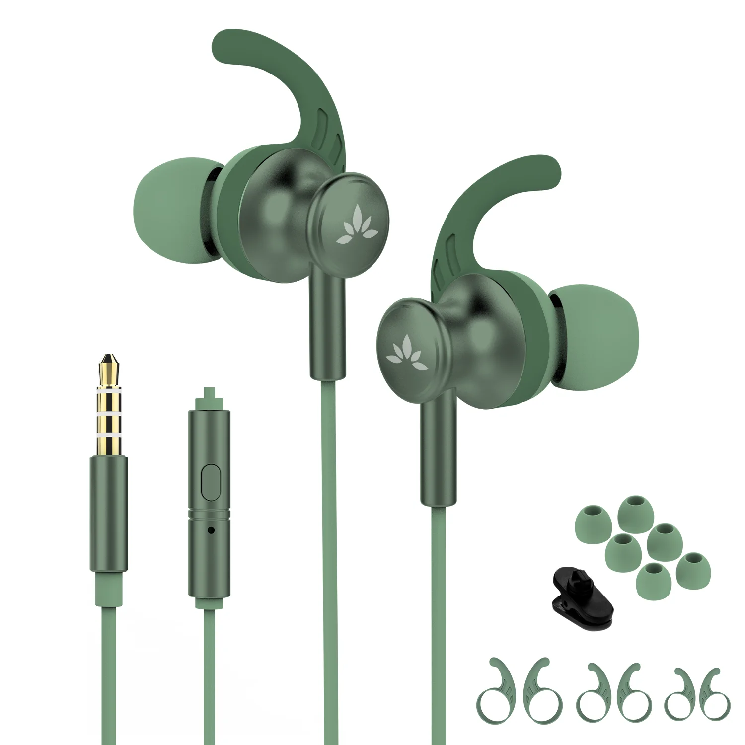

Avantree ME12 Green Sports Earbuds Wired with Microphone, Sweatproof Running Earphones with Earfin,Metal in Ear Headphones