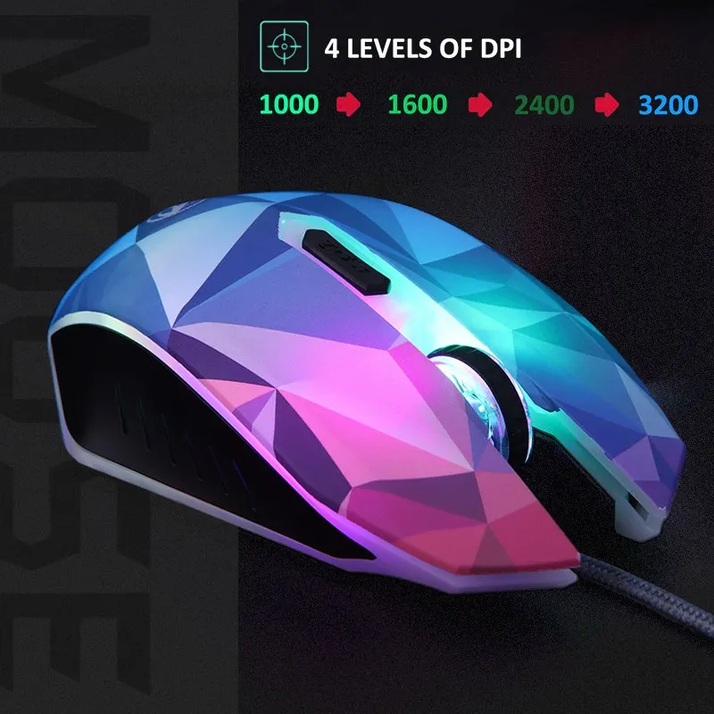 VicTsing Алмазная цветная игровая мышь 3200 dpi 7 круглый светодиодный светильник проводная мышь игровая оптическая компьютерная мышь