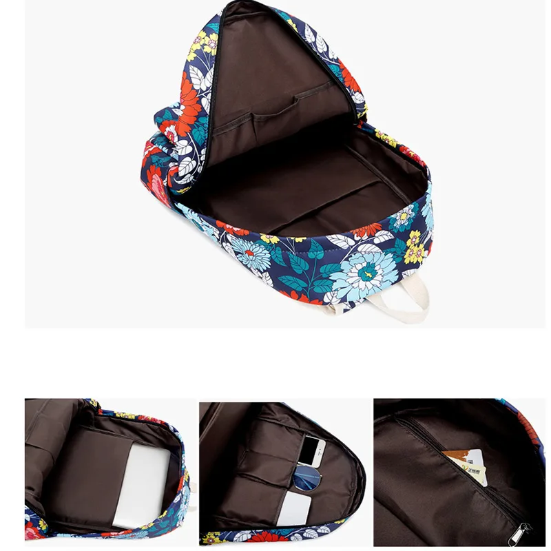 

3Pcs/set Printing Nylon School Bags for Teenage Girls Floral Print Backpacks Female 2019 Waterproof School Bag mochila escolar