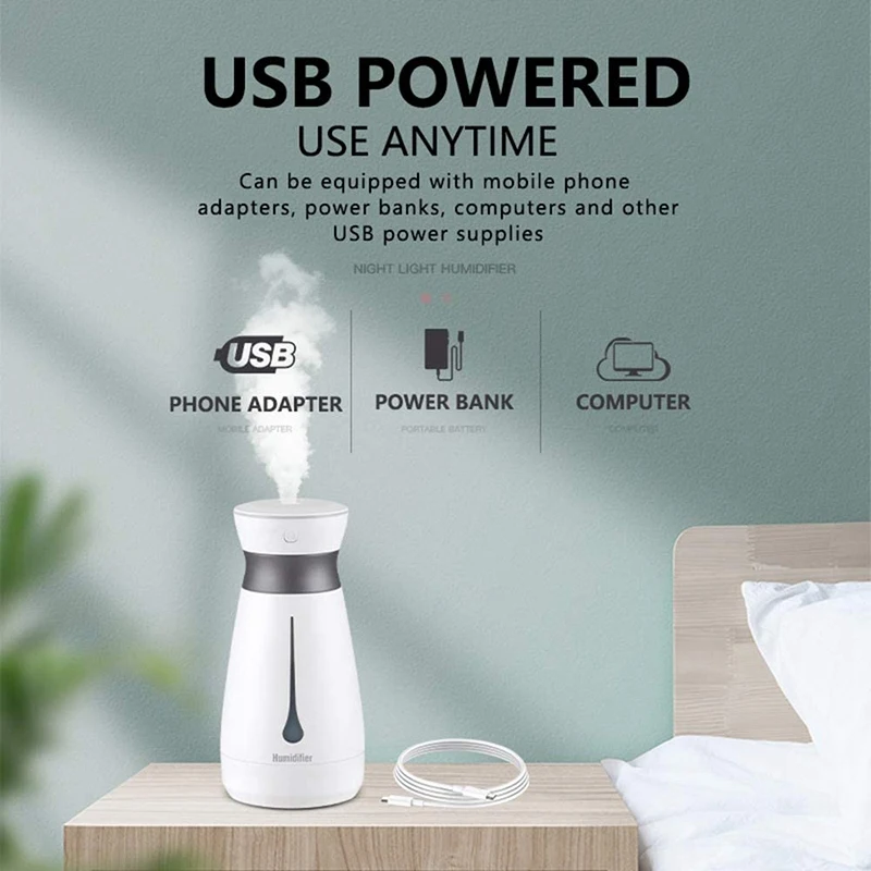 

Humidifier Silent and Moisturizing,Smart Spray Color Light Atmosphere Light,Home Bedroom USB Humidifier for Travel,Etc