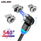 Магнитный кабель USLION Micro USBType-C, вращающийся на 540 градусов, для iPhone 12 Pro, XS Max, Samsung, Xiaomi