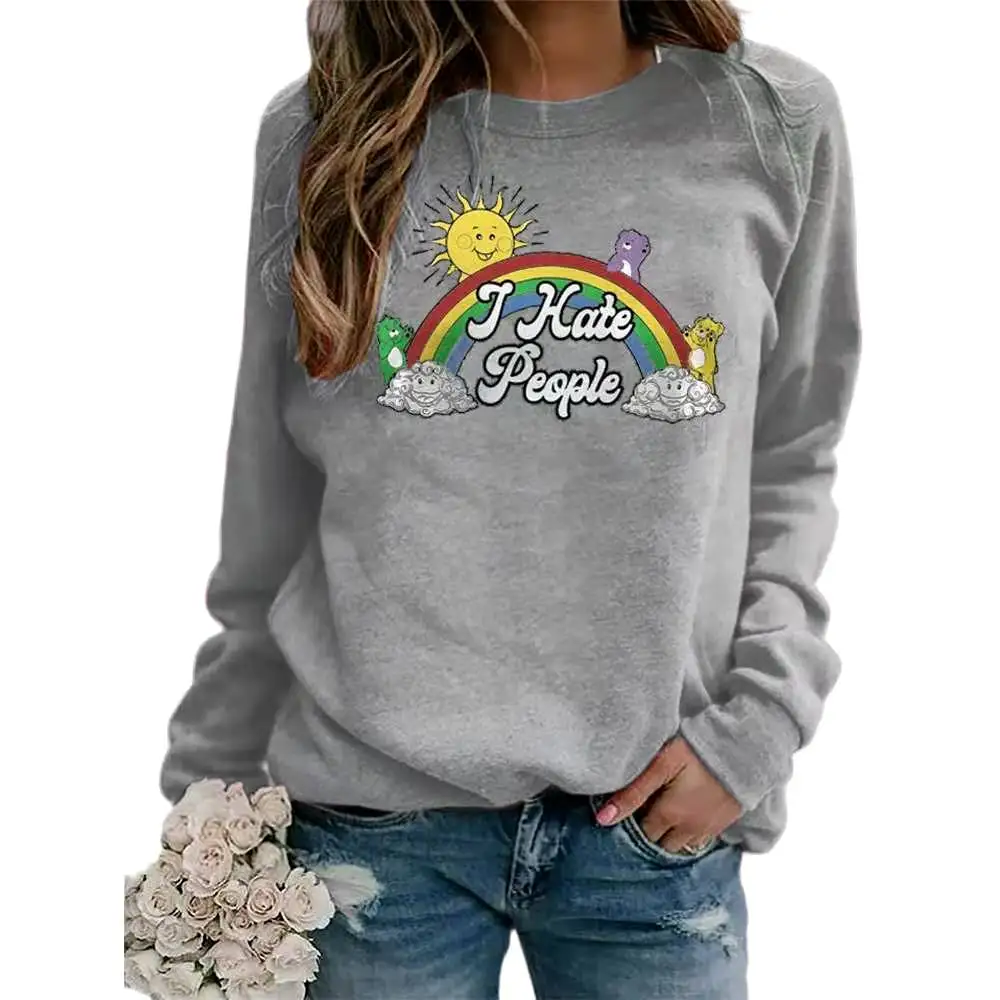 

Top Women Hoodie Printed Letter Clothing I Hate you Rainbow Sweatshirt Casual O Neck Long Sleeve Wearing