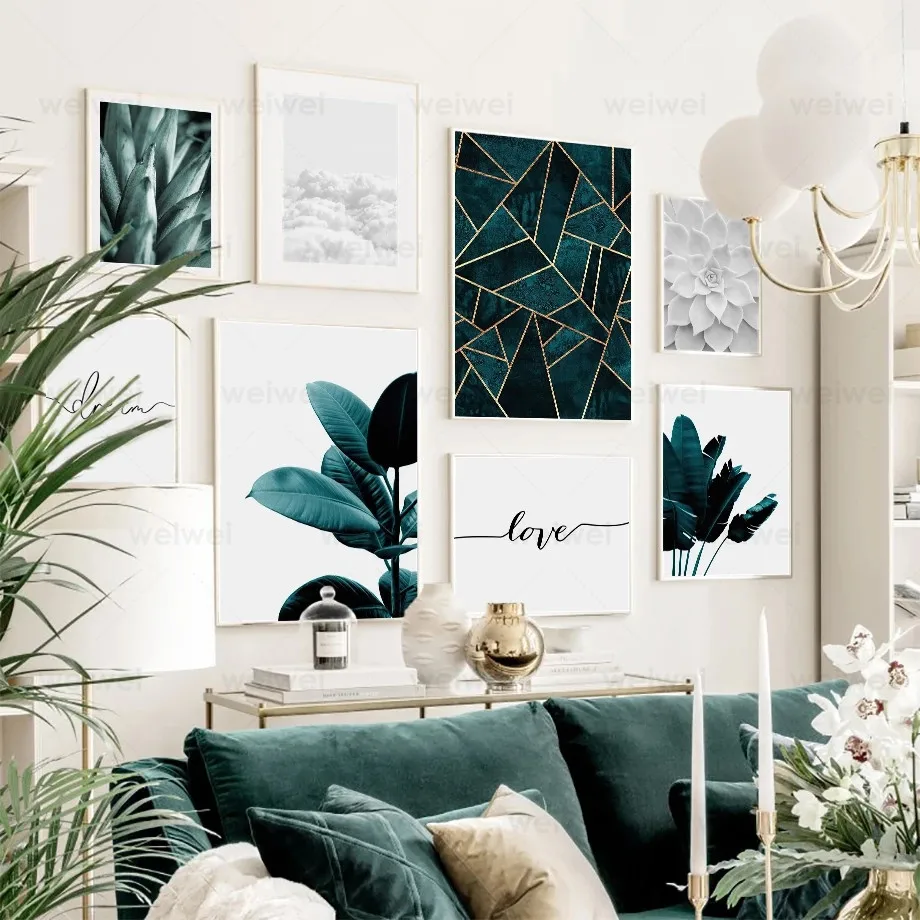 

Green Fresh Banana Leaf Cloud Succulent Wall Art Canvas Painting Nordic Posters and Prints Wall Pictures for Living Room Decor