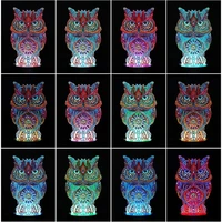 owl diamond painting light card diy handmade point drill night light stand lamp color changing light home decoration