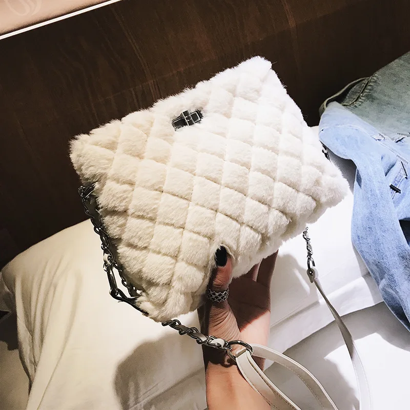 Меховая женская сумка новинка 2019 бархатная клетчатая цепочка маленькая