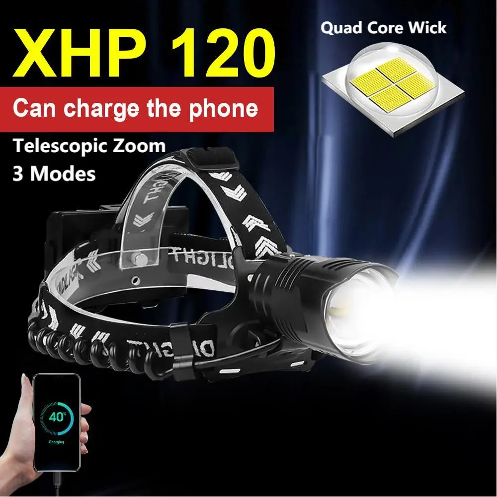 

XHP120 New Most Powerful Headlamp Rechargeable Led Headlight 18650 XHP90.2 Head Lamp Usb Head Flashlight Fishing Zoom Head Light