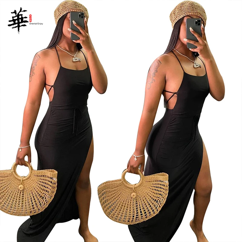 Черный Женственная Дамская обувь с низким вырезом на спине облегающее платье