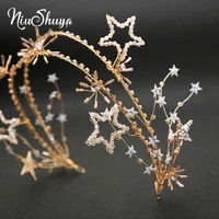 niushuya gold rhinestone star bridal hairbands wedding hair accessories handmade crystal beaded women party jewelry hairwear