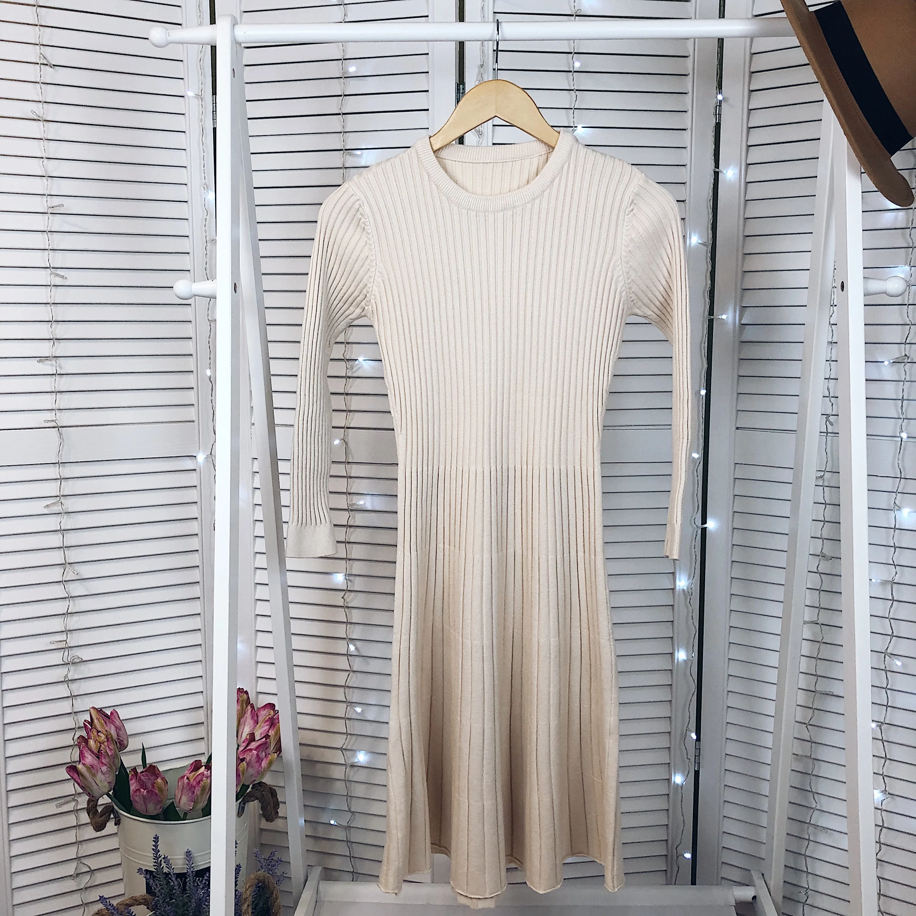 FINEWORDS осень зима длинный свитер платье для женщин тонкой вязки комплект одежды со