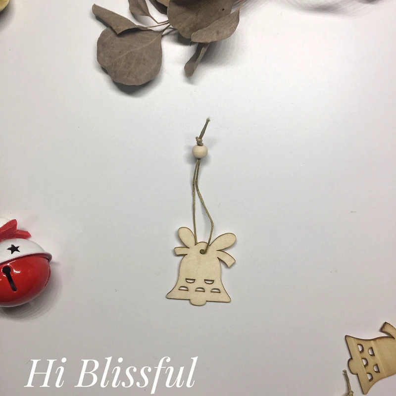 small bell DIY Рождественский деревянный дисплей с изображением лося, окрашенное дерево, Рождественское украшение для дома, украшения для рождественской вечеринки, детский подарок - Цвет: small bell