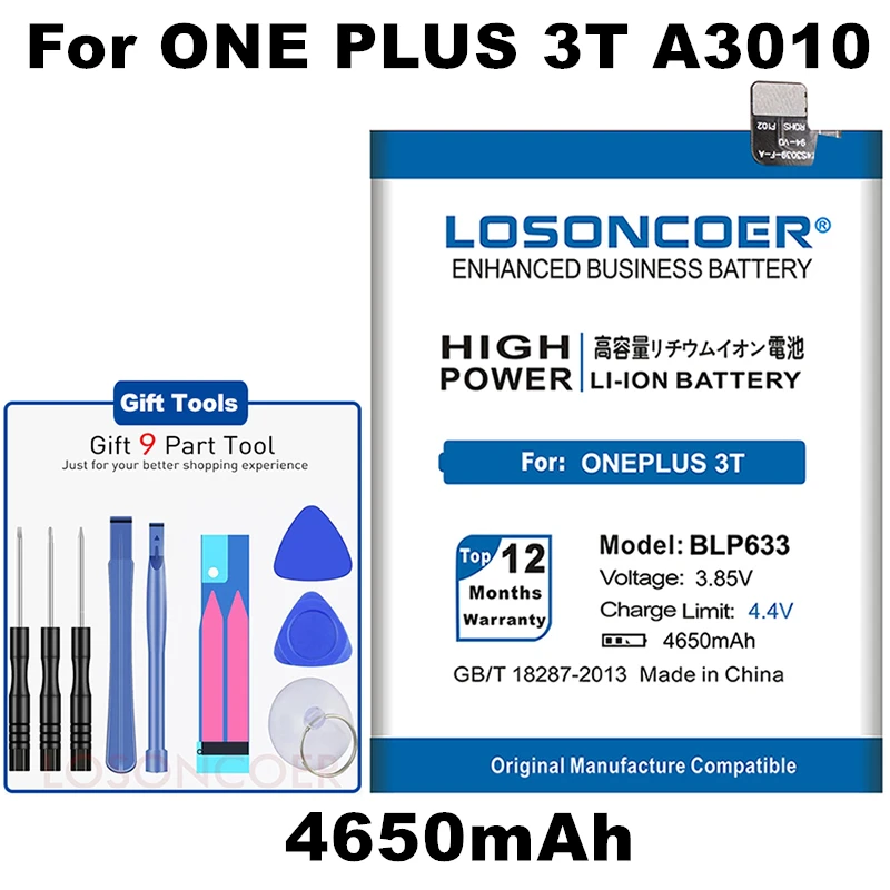 LOSONCOER 4650 мАч BLP633 высокое качество батарея для OnePlus 3T A3010 1+ 3T телефон OnePlus 3