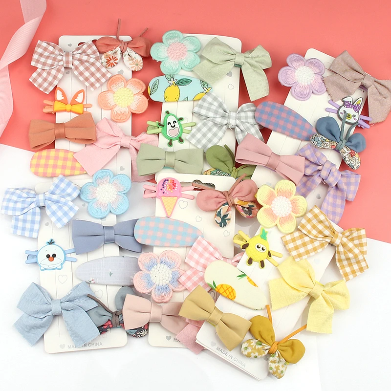 

7Pcs/Set High-Quality Fabric Hair Clip Children Do Not Hurt Release Bow Hairpin Headdress Cute Flower Side Clip Hair Accessories