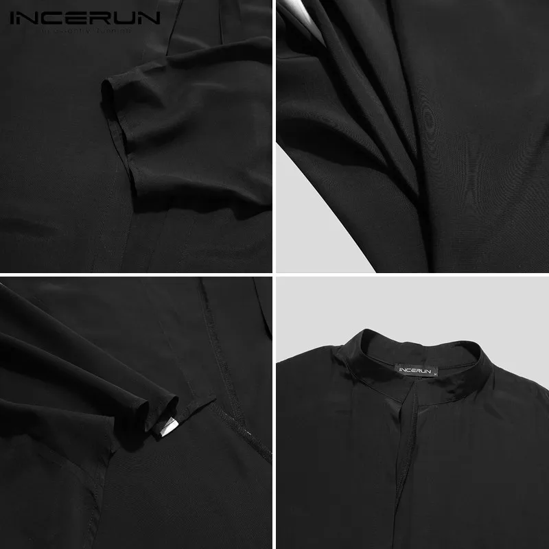 

Fashion Men Shirt Patchwork Stand Collar Streetwear Open Stitch Long Sleeve Long Shirts Men 2021 Loose Korean Style Tops INCERUN