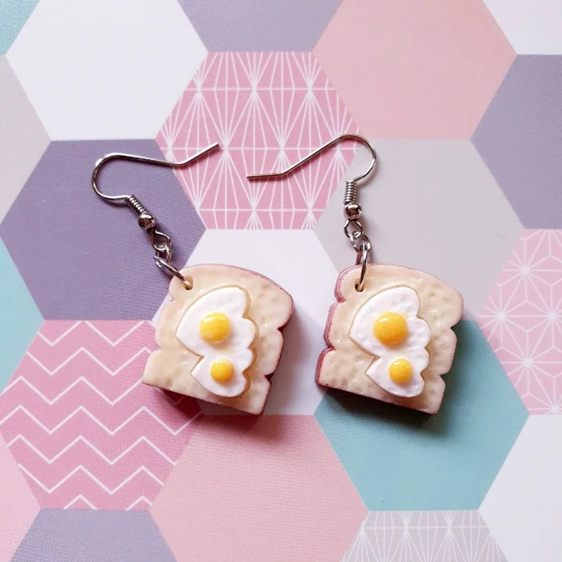 

Eggs Toast Dangle Earrings For Women Teens Girls Cute Lovely Delicious Bread Food Drop Earring Party Fashion Jewelry Gifts