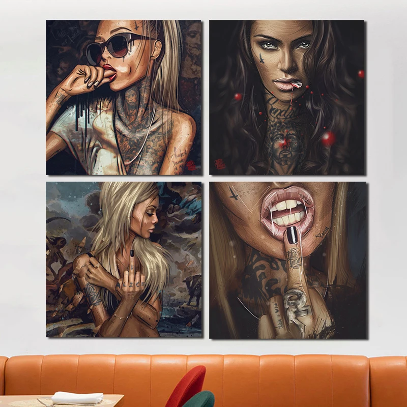 

Sexy Girl Tattoo Graffiti Canvas Painting Print Living Room Home Decoration Modern Wall Art Oil Painting Poster Pictures Artwork
