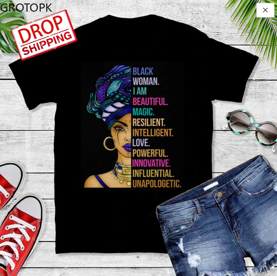 Black Women Magic Beauty Vintage TShirt Funny Graphic Tees Plus Size Summer Short Sleeve Cotton Hipster Tops Harajuku Shirt | Женская
