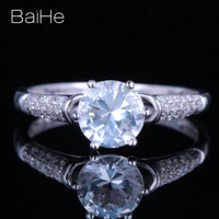 baihe sterling silver 925 1 16ct round flawless white topaz wedding gift women trendy fine jewelry gift round white topaz ring