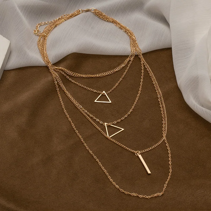 

2021 Fashion Vintage Multilayer Crystal Pendant Bohemian Necklace For Women triangle Necklace Pendant Jewelry Birthday Present