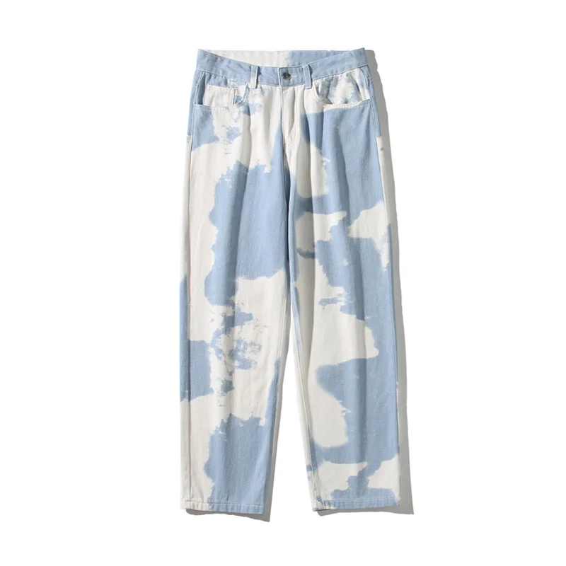 Осенние мужские джинсы Tie-dye модные повседневные мешковатые прямые с принтом