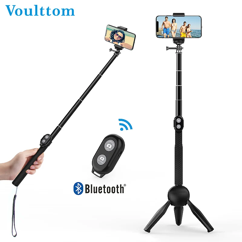 Voulttom Camera Tripod Selfie-Stick Smart Phone for Huawei Xiaomi iPhone Bluetooth Remote Portable Extendable Monopod Foldable |