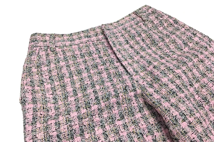 

Harajuku Pink Wool Tweed Pants Plaid Pattern Loose Long Women Outwear Fashion Street Hipster Autumn Straight Trousers Pants