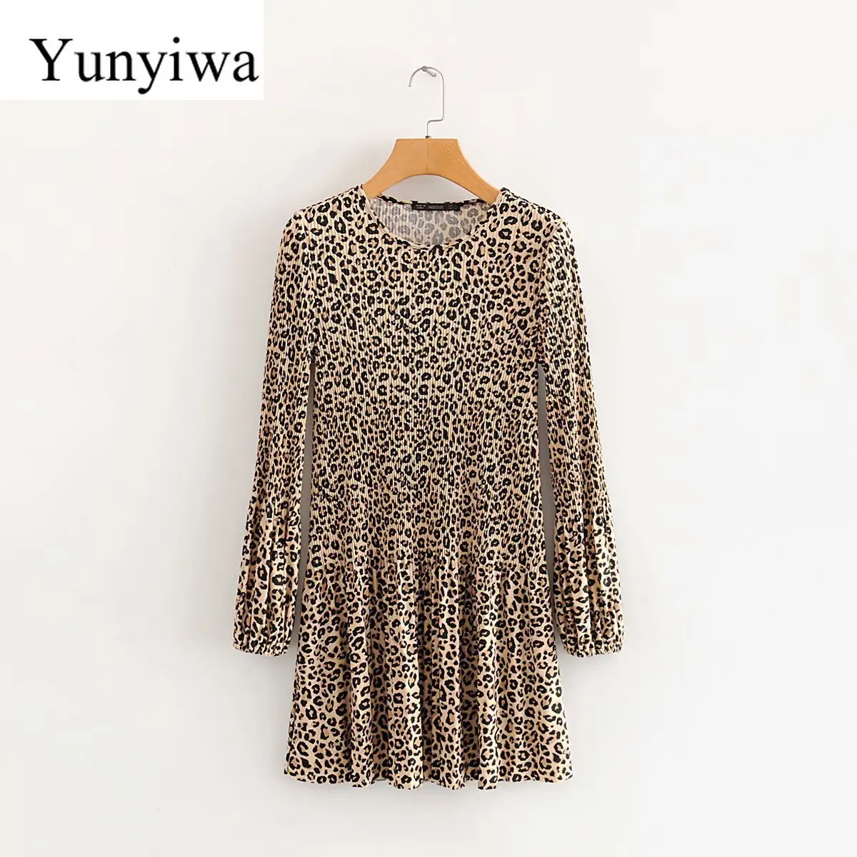 Женское плиссированное платье с длинным рукавом и круглым вырезом сексуальные