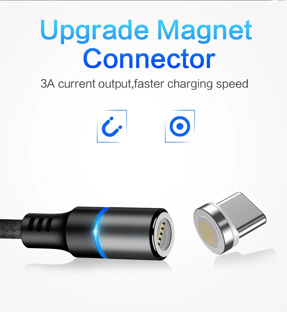 3-в-1 3A Магнитный Зарядное устройство высококачественный ТПЭ Кабель Micro-USB C-type