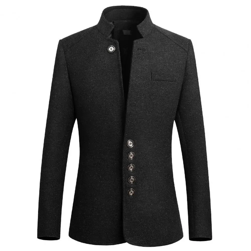 

Fashion Men Stand Collar Suit Jacket Slim Single Breasted Business Blazer Coat
